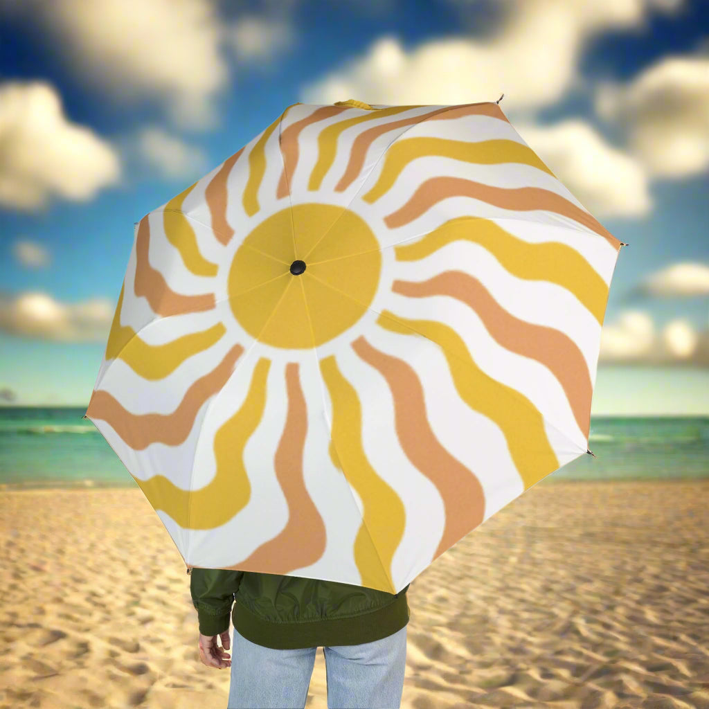 Umbrella with retro sunset design