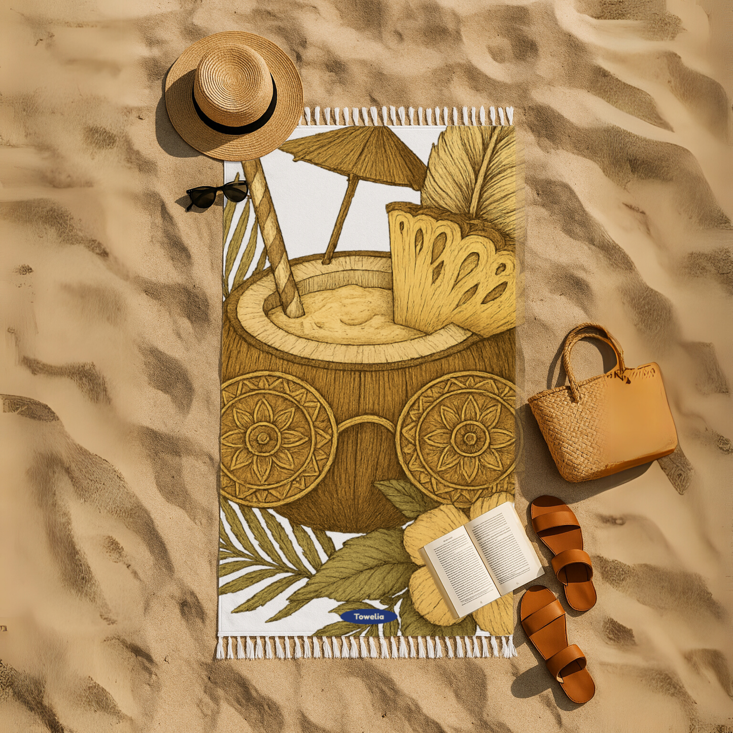 Golden Tropic Boho Beach Towel